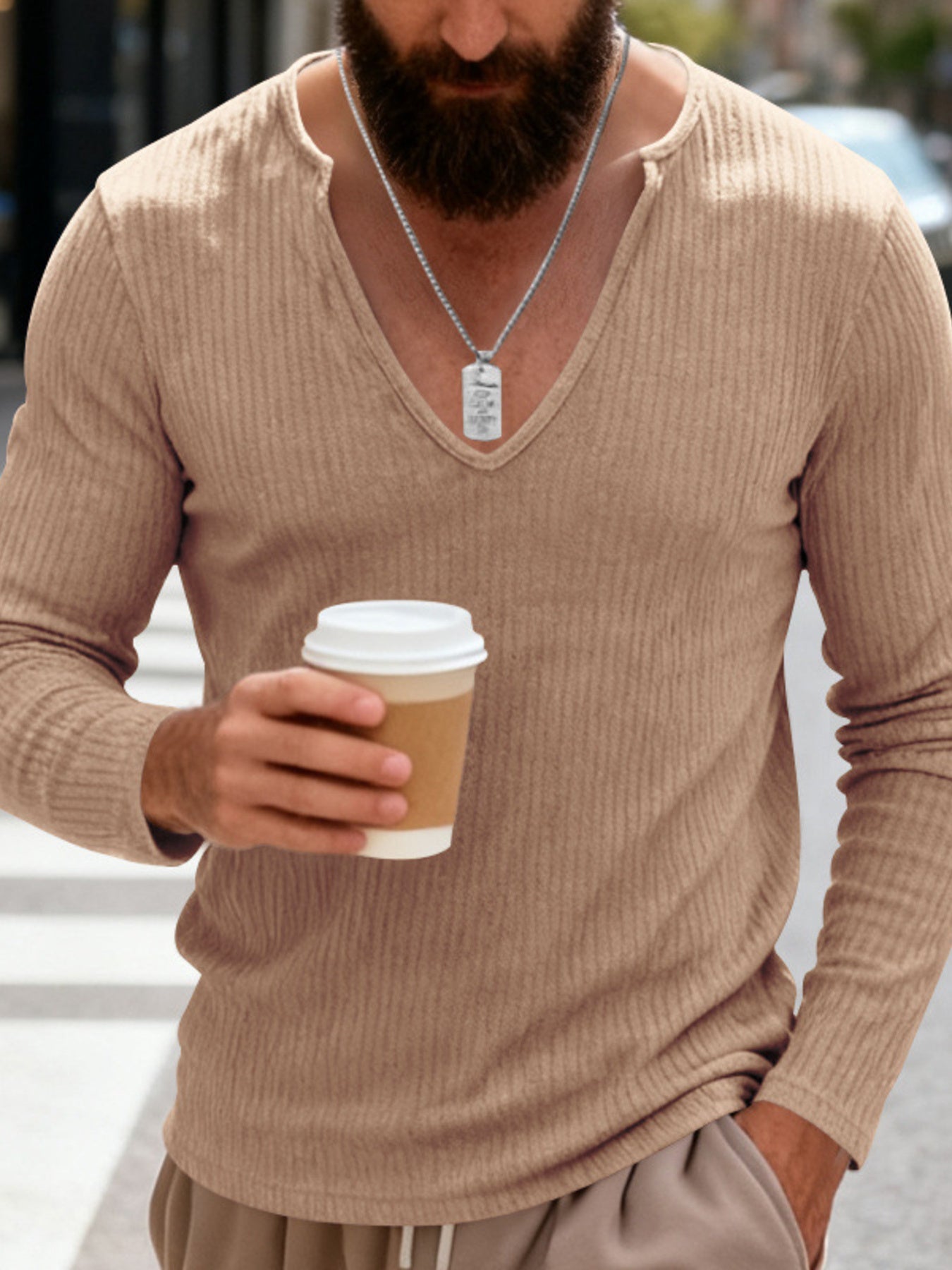 Men's Full Size Casual Ribbed Long Sleeve T-Shirt Plus Size