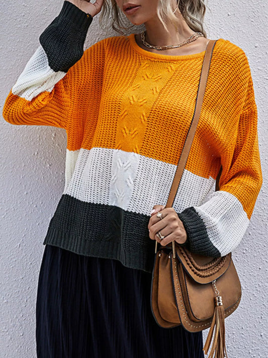 Color Block Round Neck Sweater