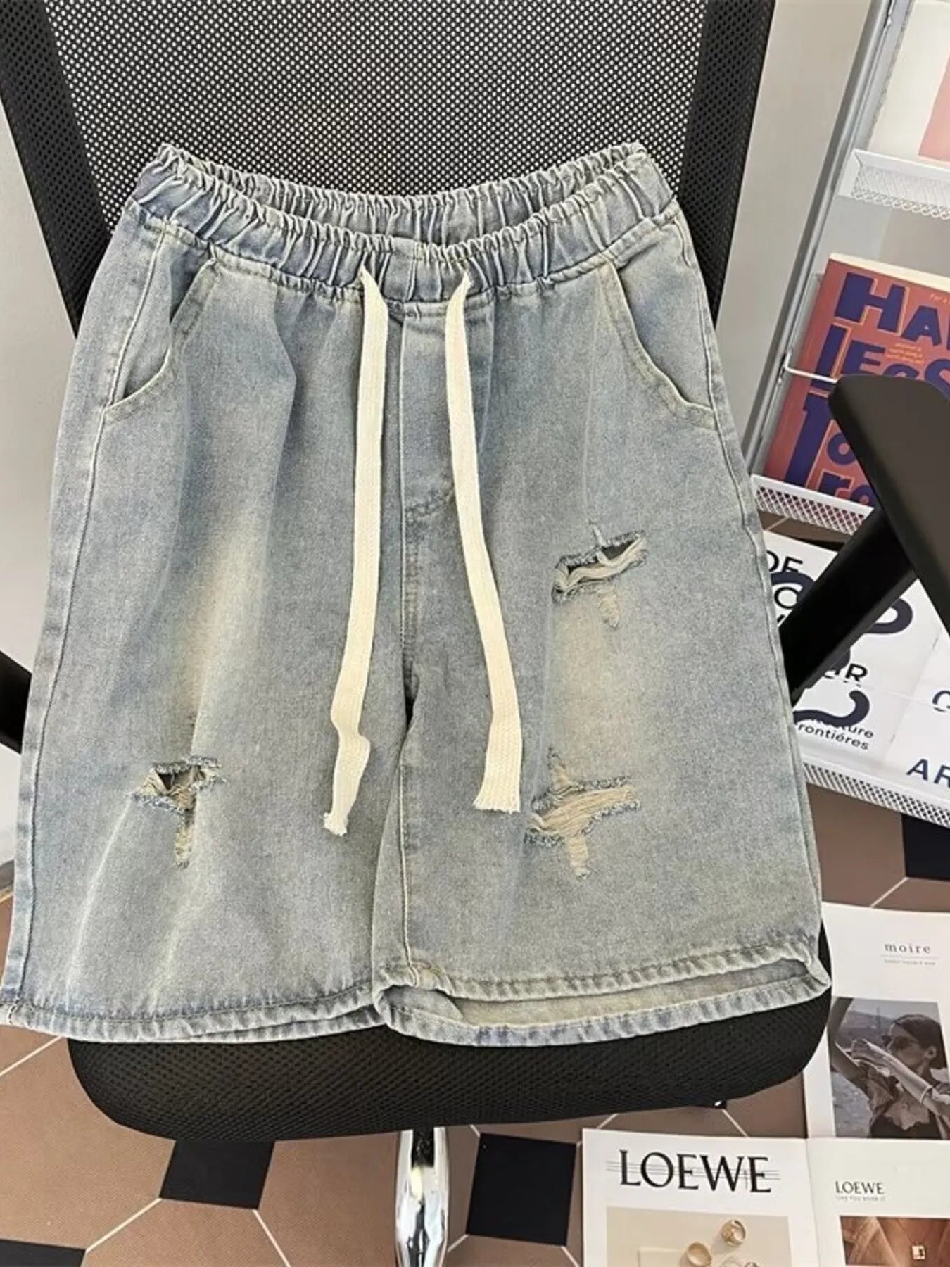 Men's Full Size Distressed Drawstring Denim Shorts Plus Size
