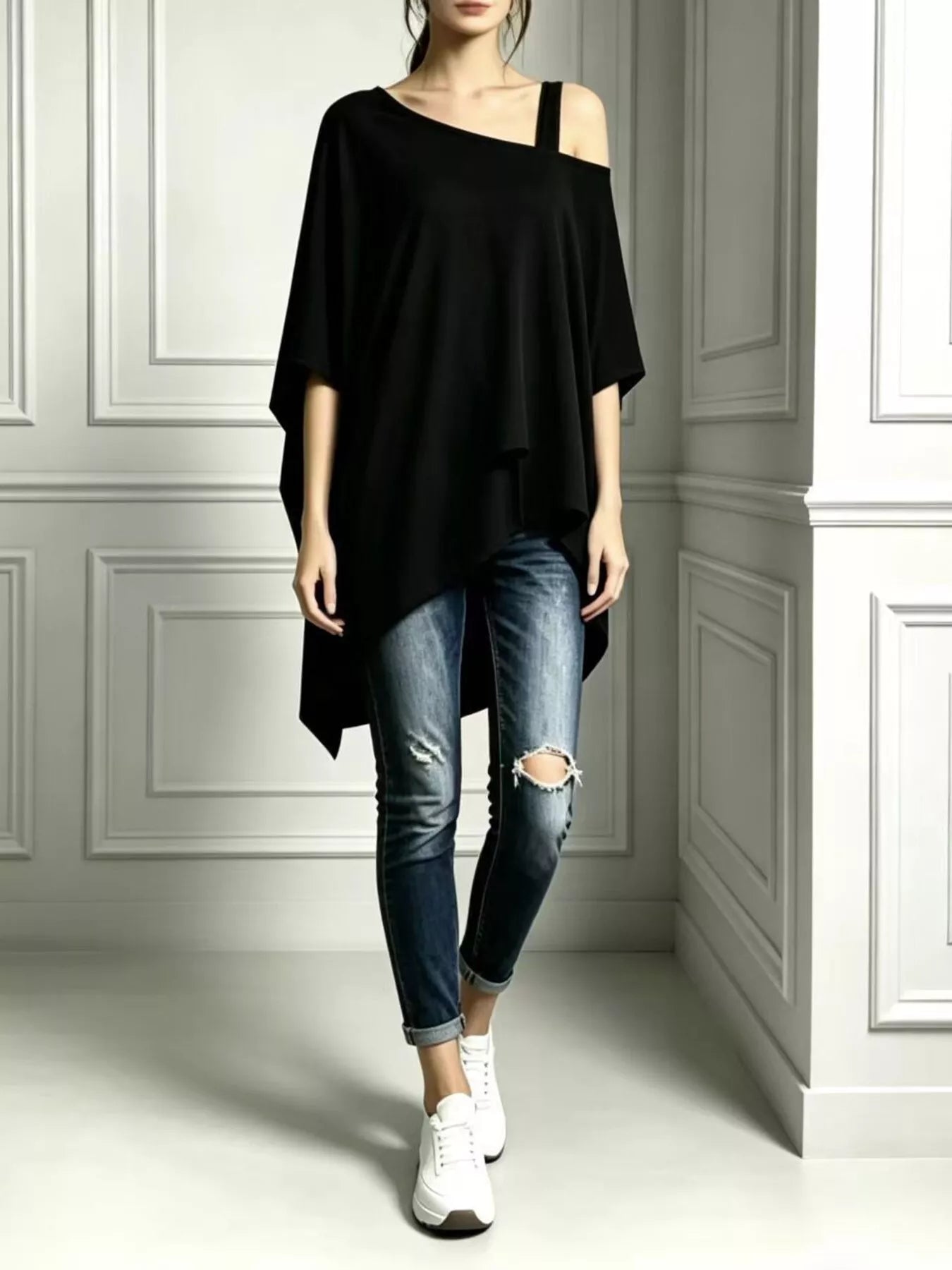 Full Size Asymmetrical Neck Short Sleeve T-Shirt Plus Size