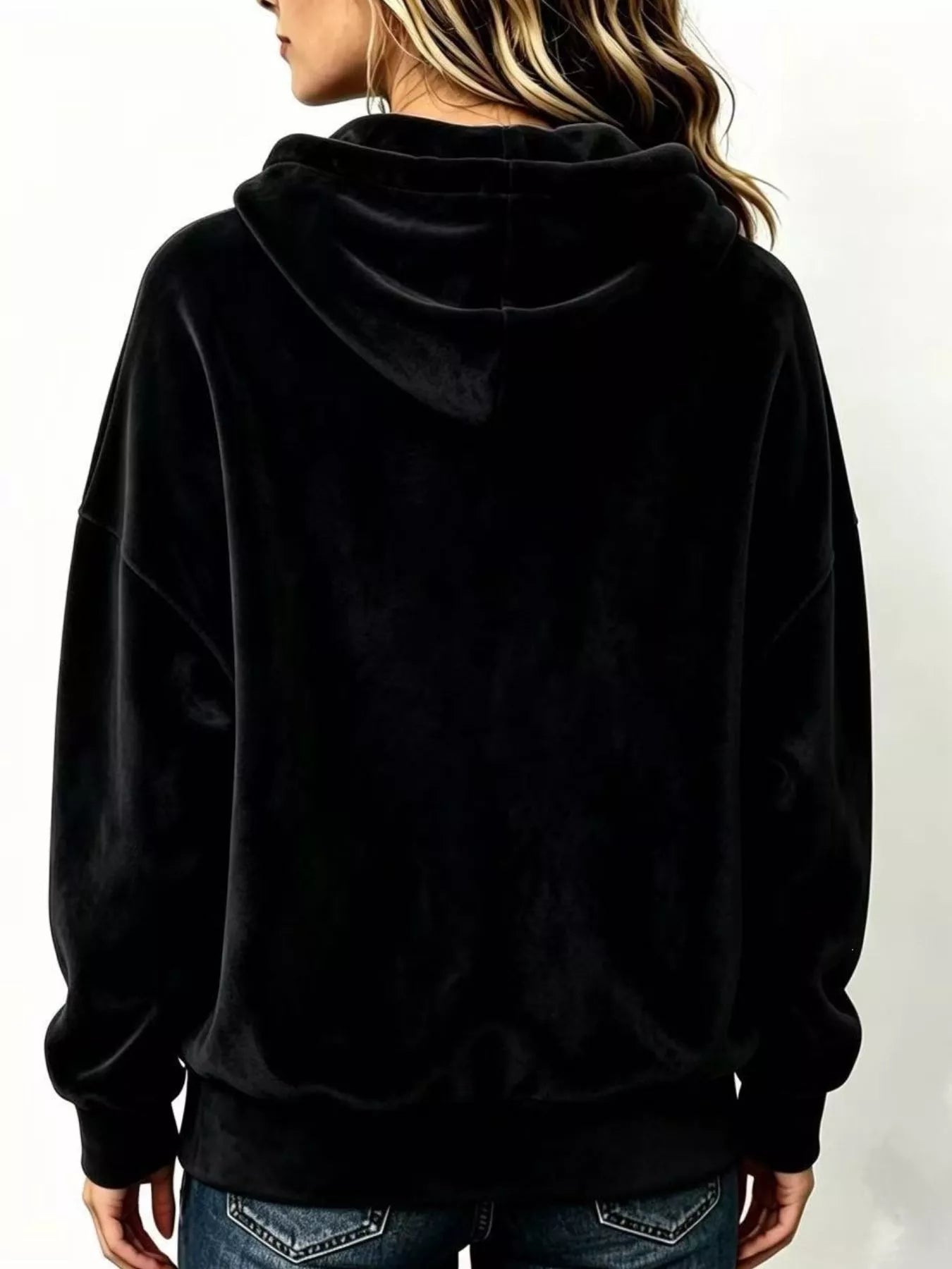 Full Size Drawstring Velvet Long Sleeve Hoodie Plus Size