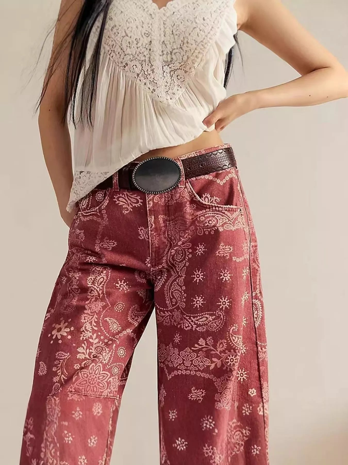 Printed Wide-Leg Jeans