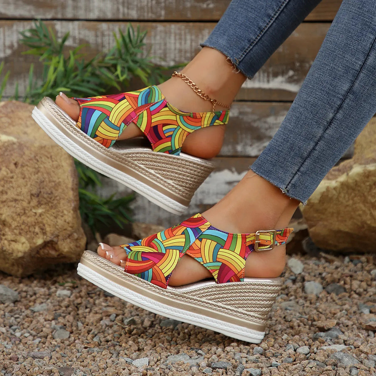 Colorful Espadrille Wedge Sandals