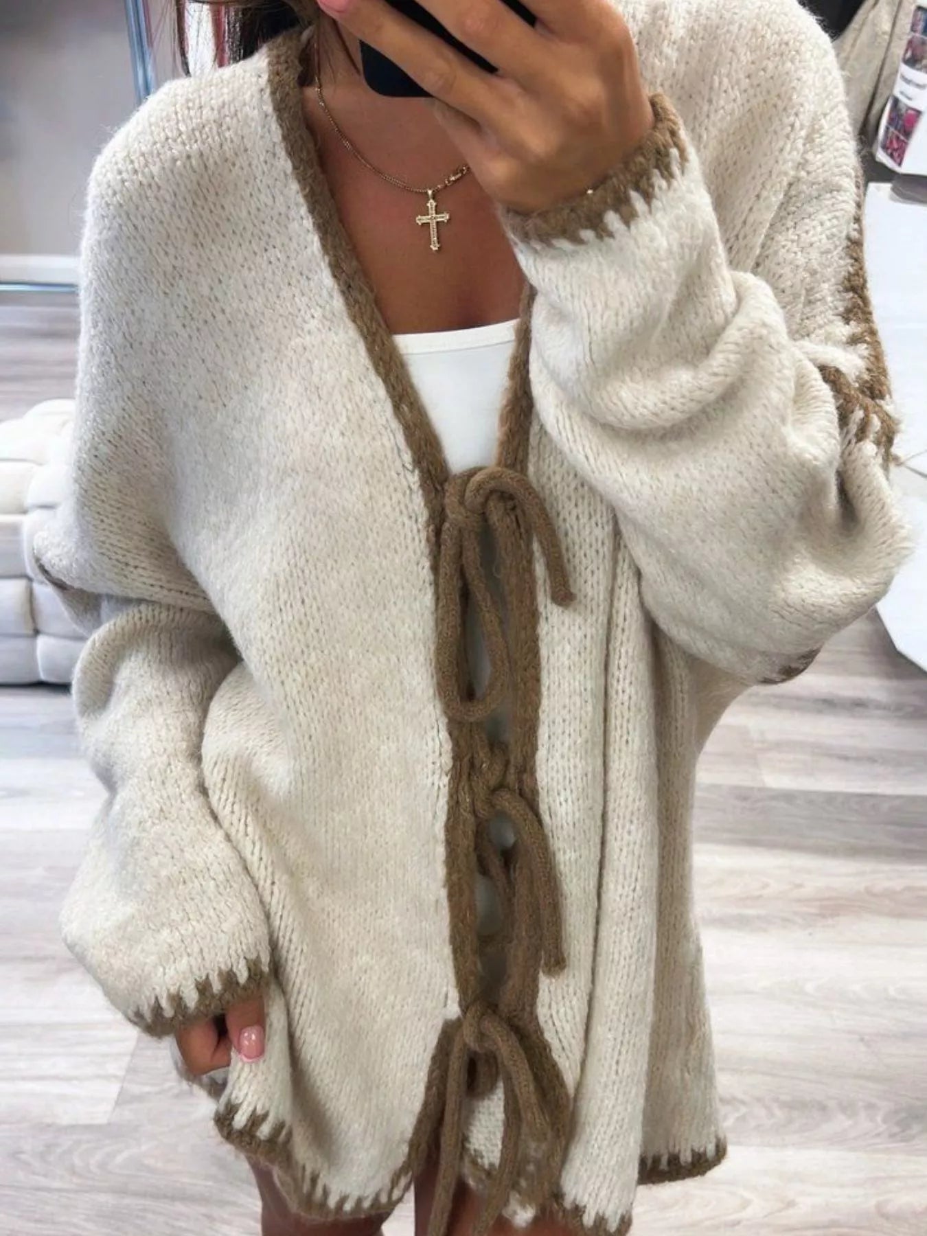 Tie Front Drop Shoulder Cardigan