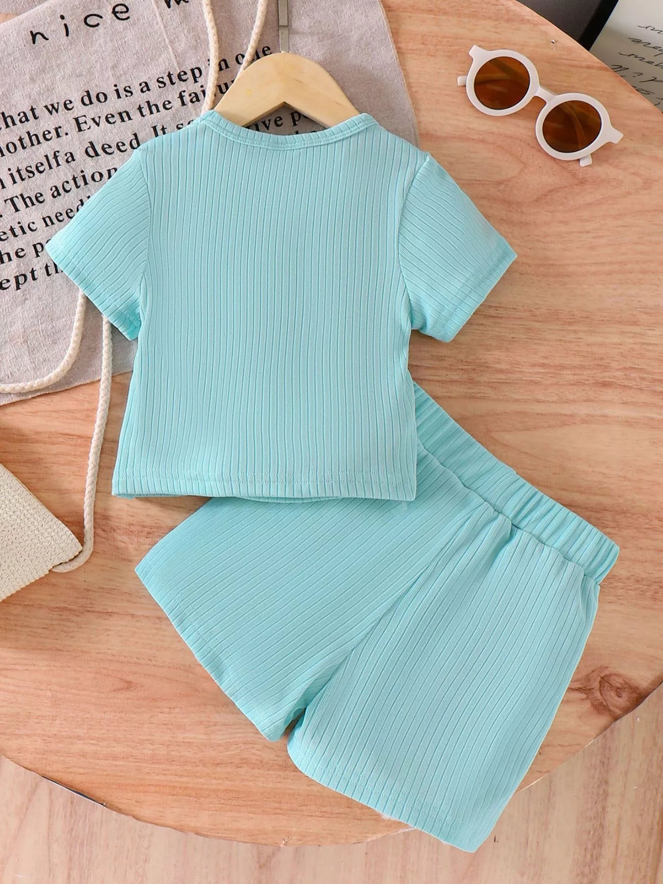 Children's Ribbed Knit Flower Top and Shorts Set