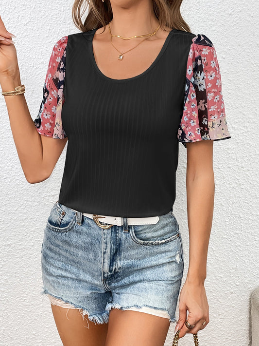Ivy Lane Printed Puff Sleeve Round Neck Tee