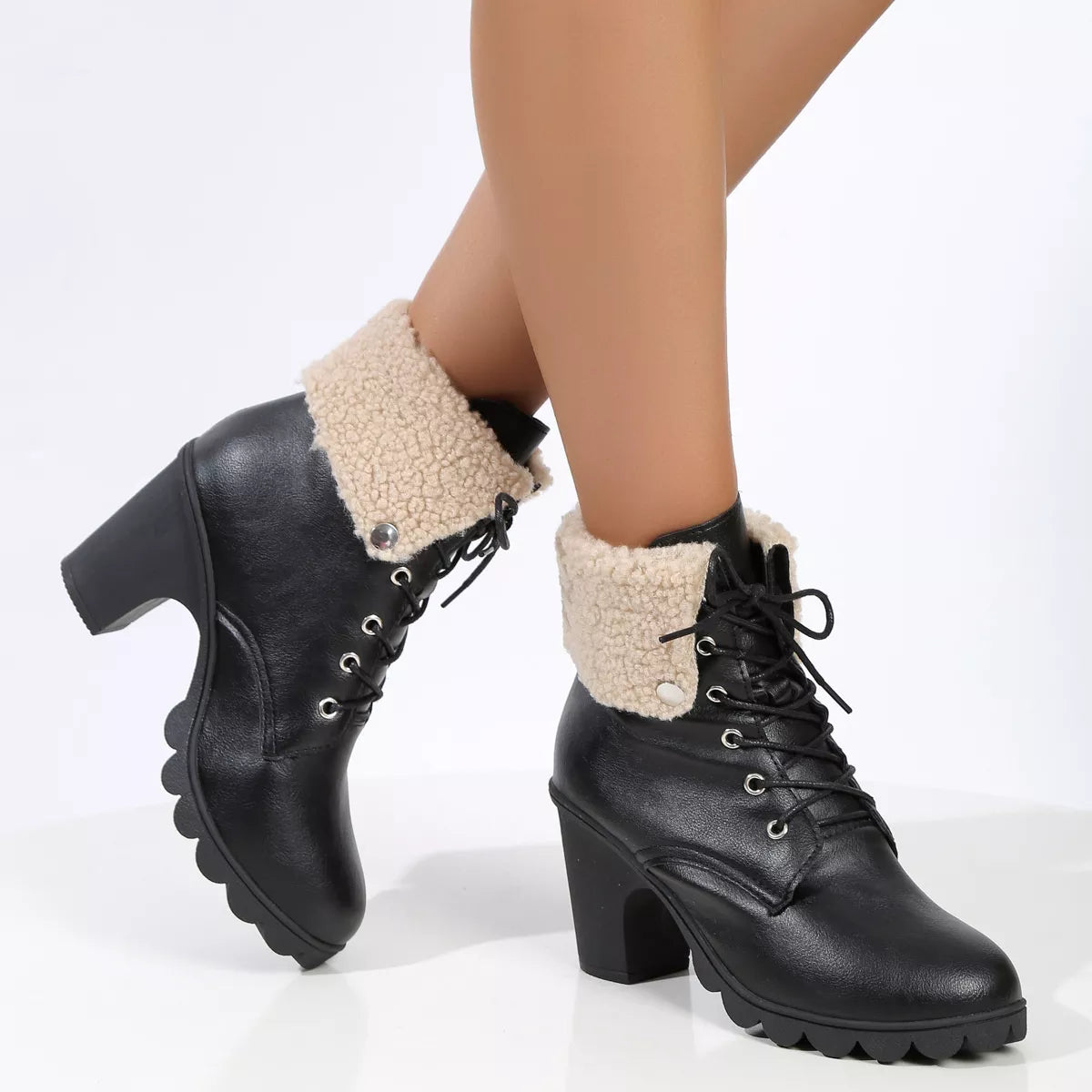 Lace Up Block Heels Boots