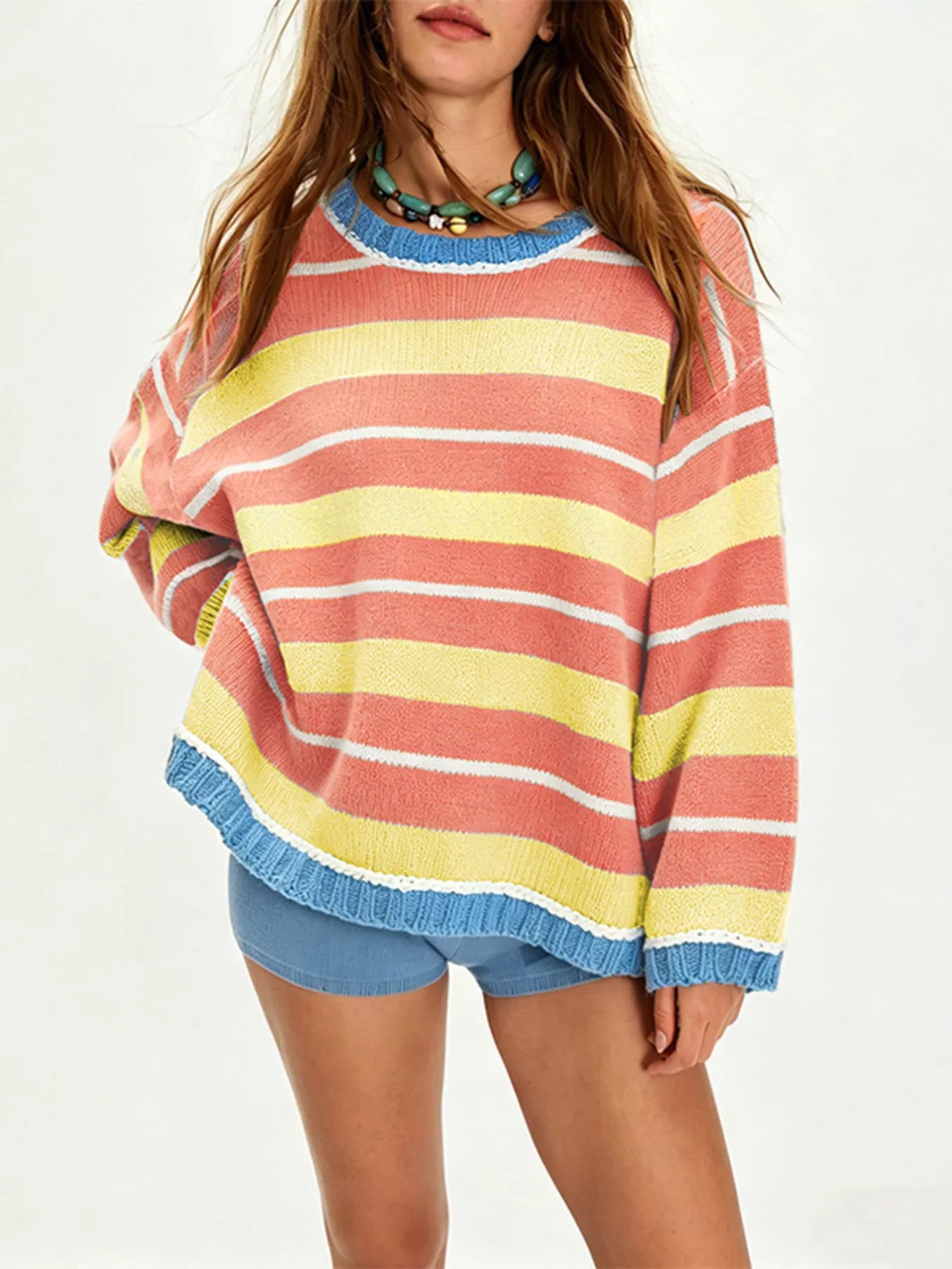 Oversized Striped Crew Neck Sweater