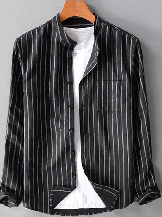 Men's Full Size Striped Button Up Long Sleeve Shirt Plus Size