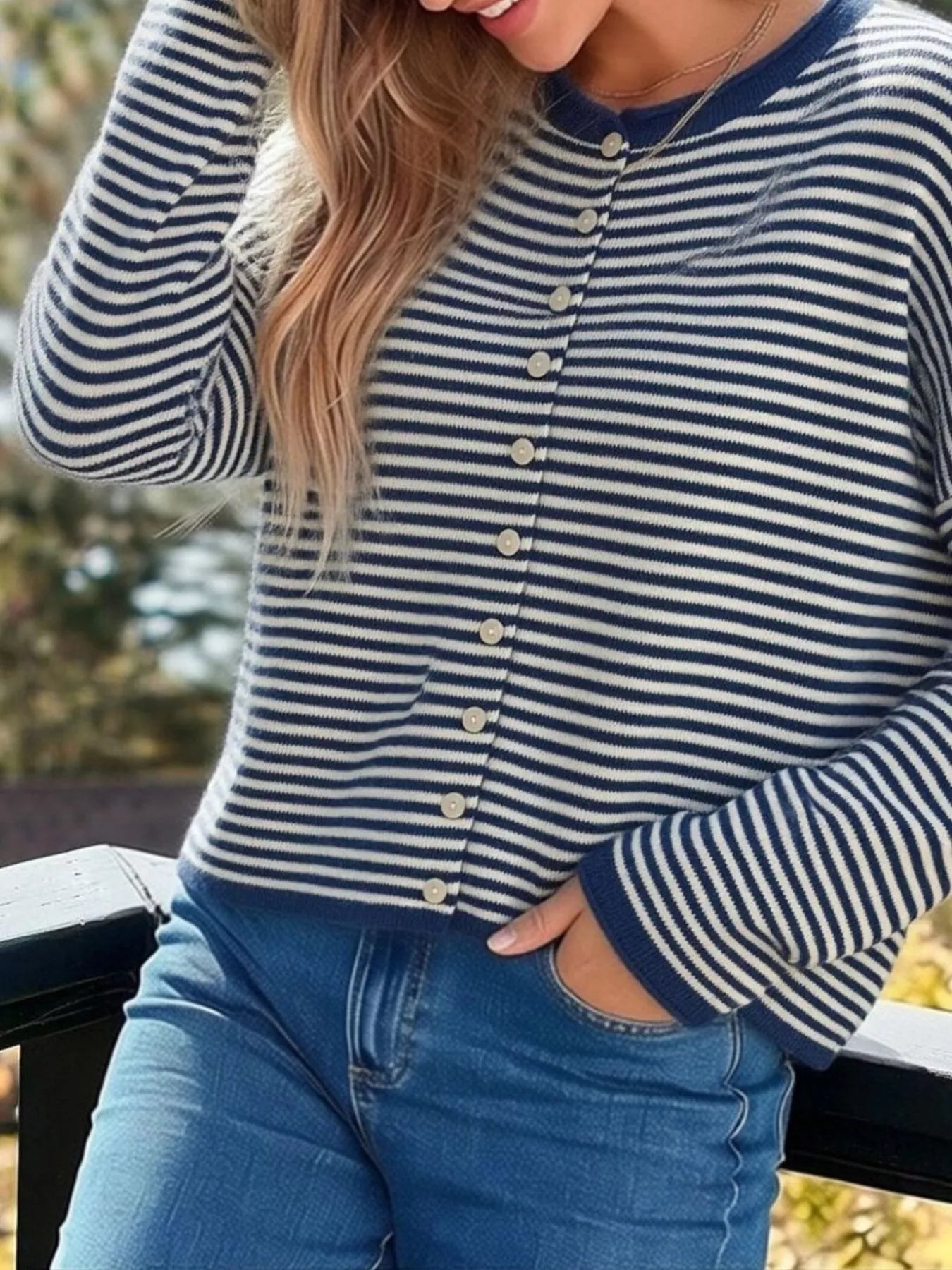 Button-Down Striped Knit Cardigan