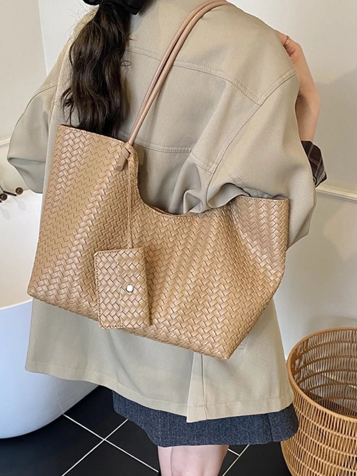 Woven Texture Large Capacity Tote Bag