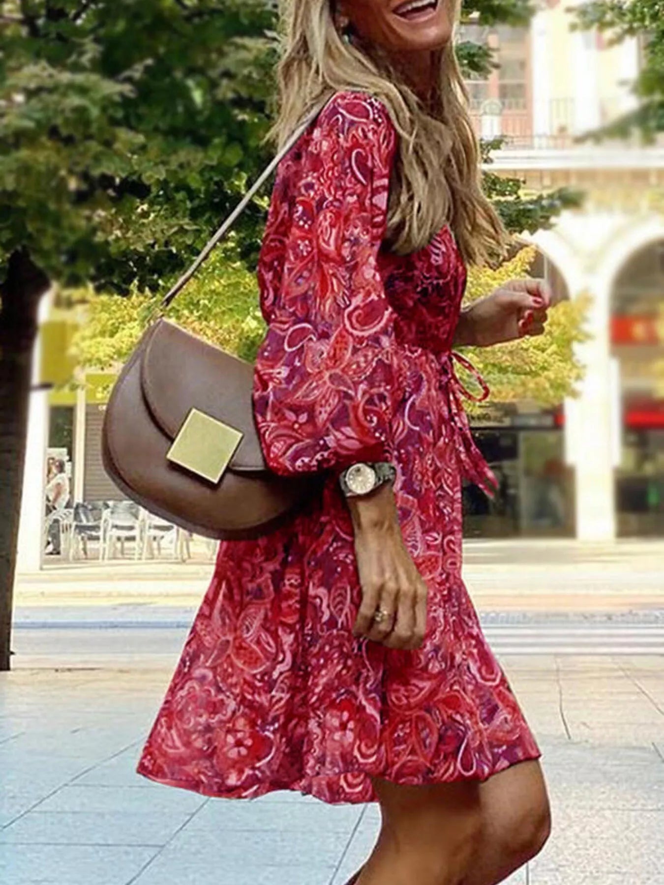 Full Size Paisley Print Long Sleeve Mini Dress Plus Size