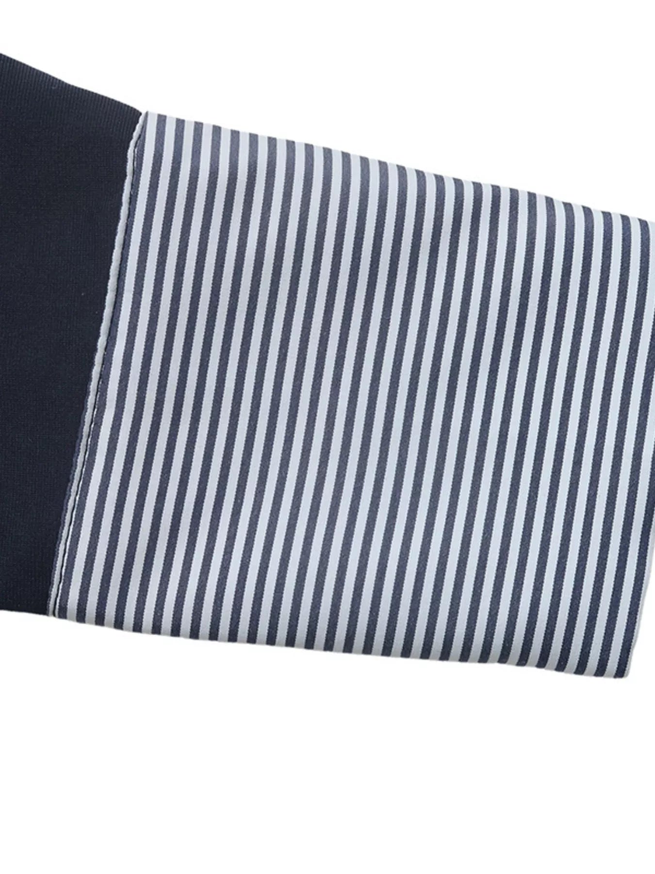 Round Neck Peplum Top with Striped Cuffs
