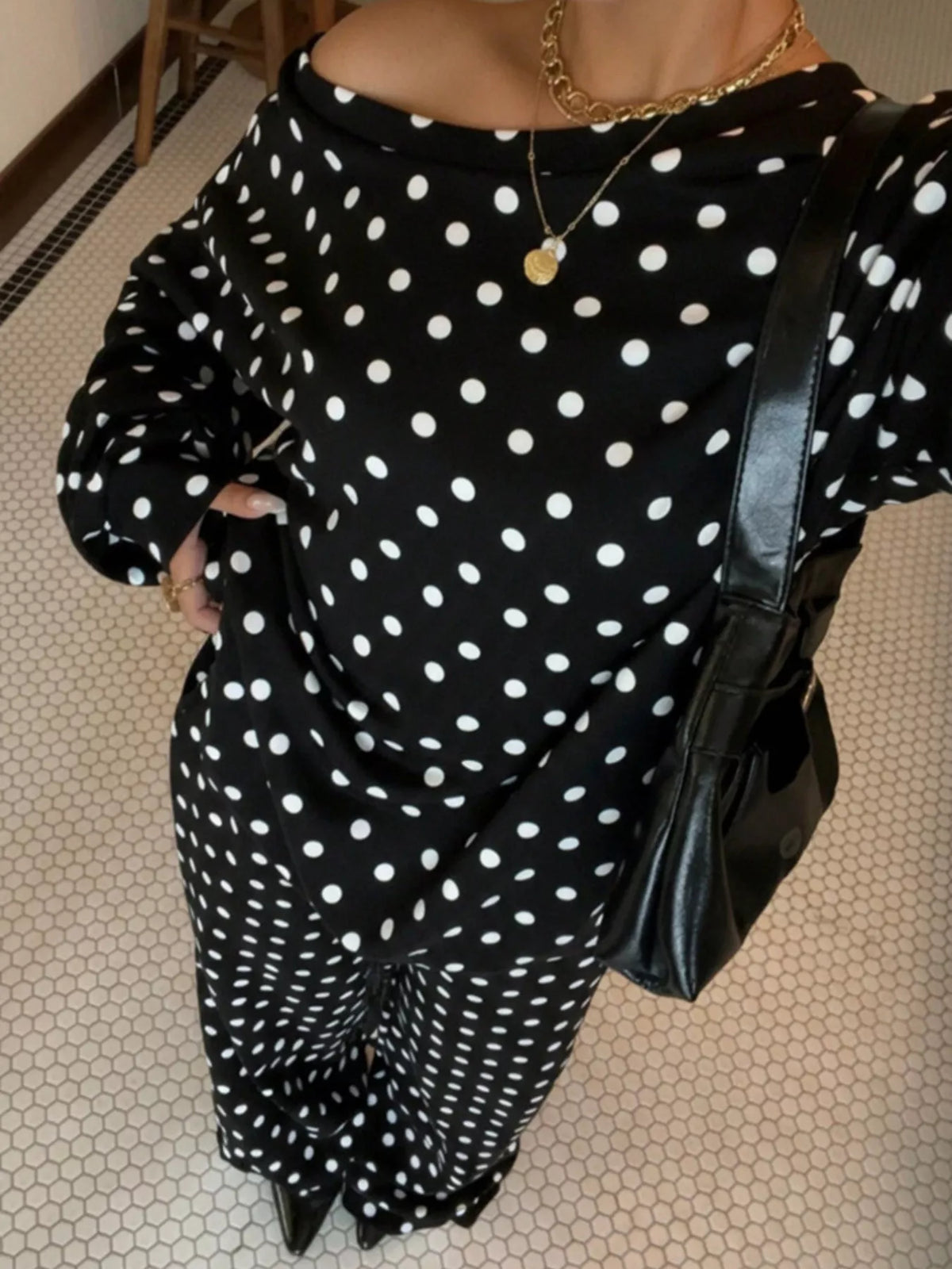 Polka Dot Long Sleeve Top and Pants Set