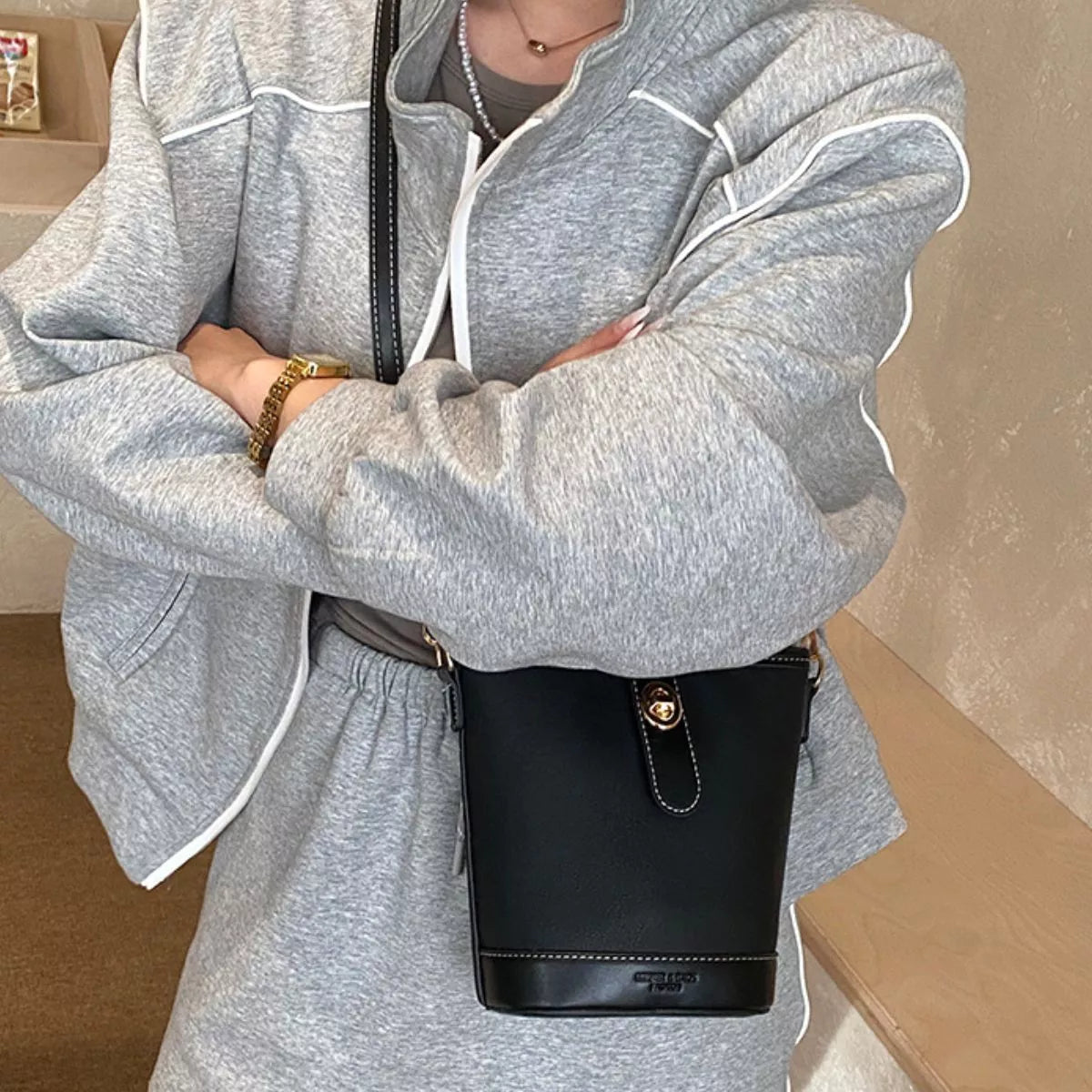 Bucket Leather Crossbody Bag