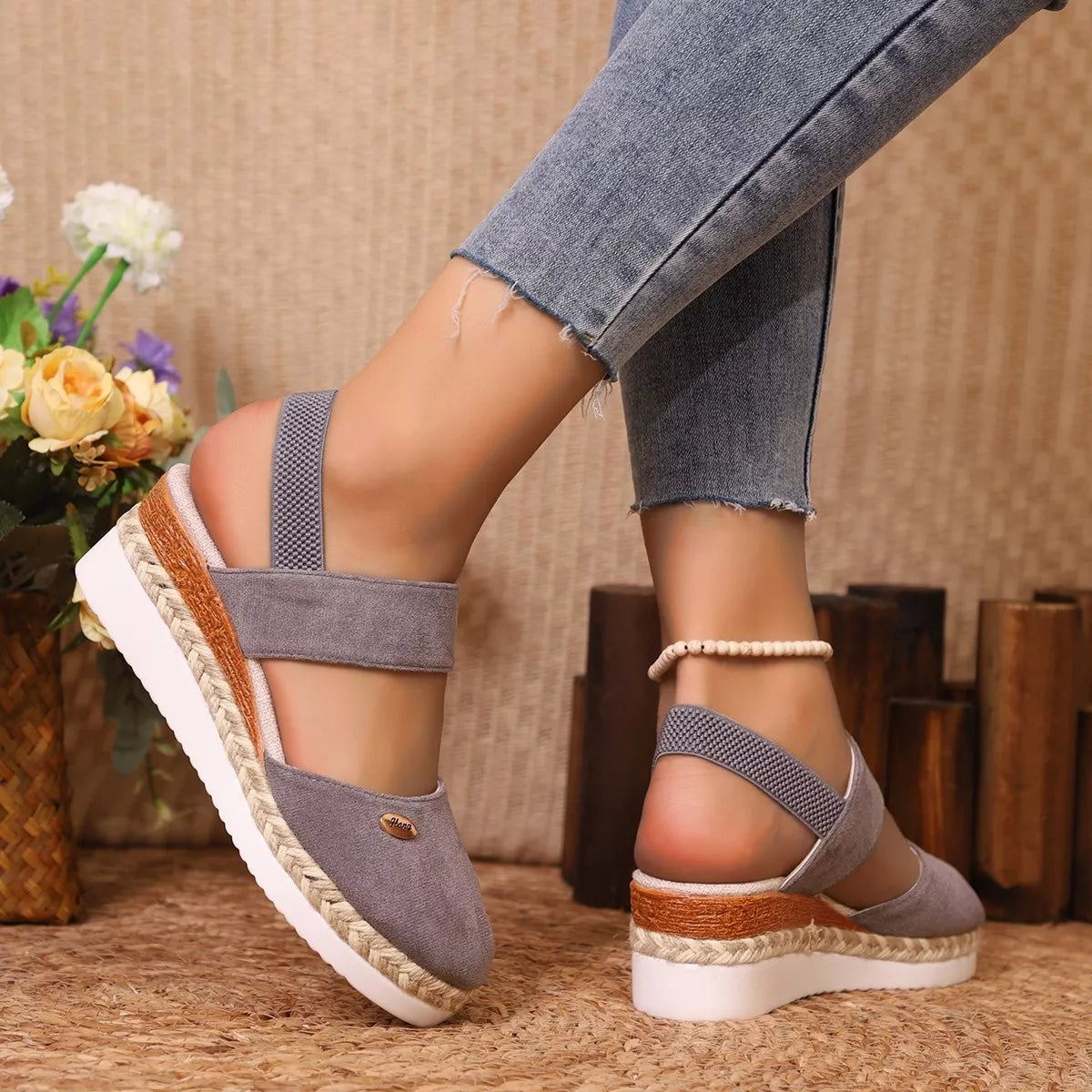 Espadrille Wedge Sandals with Ankle Strap