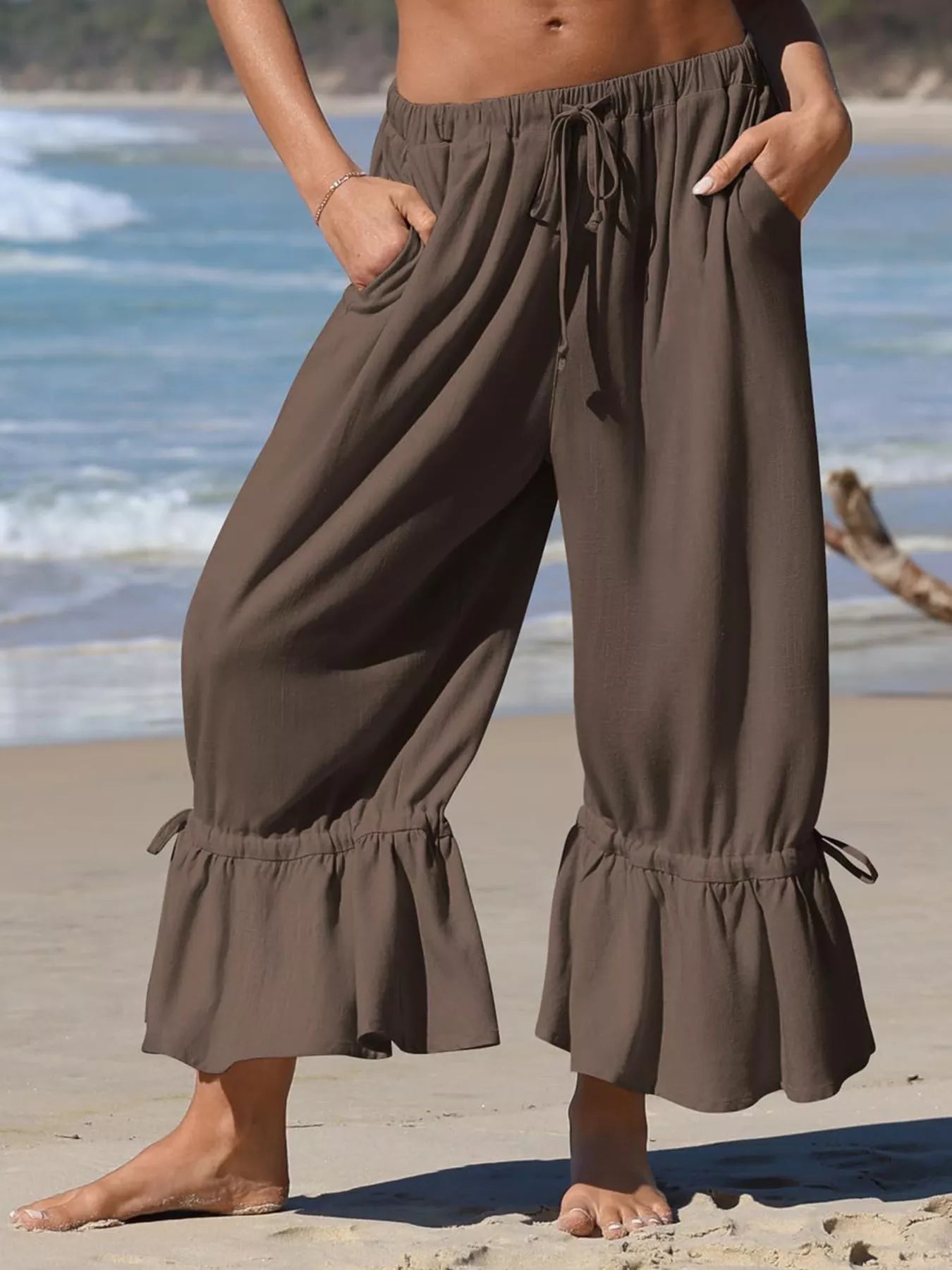 Full Size Wide-Leg Pants with Ruffle Hem Plus Size