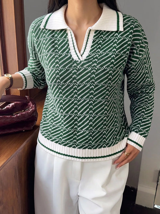 Geometric Patterned Collared Sweater