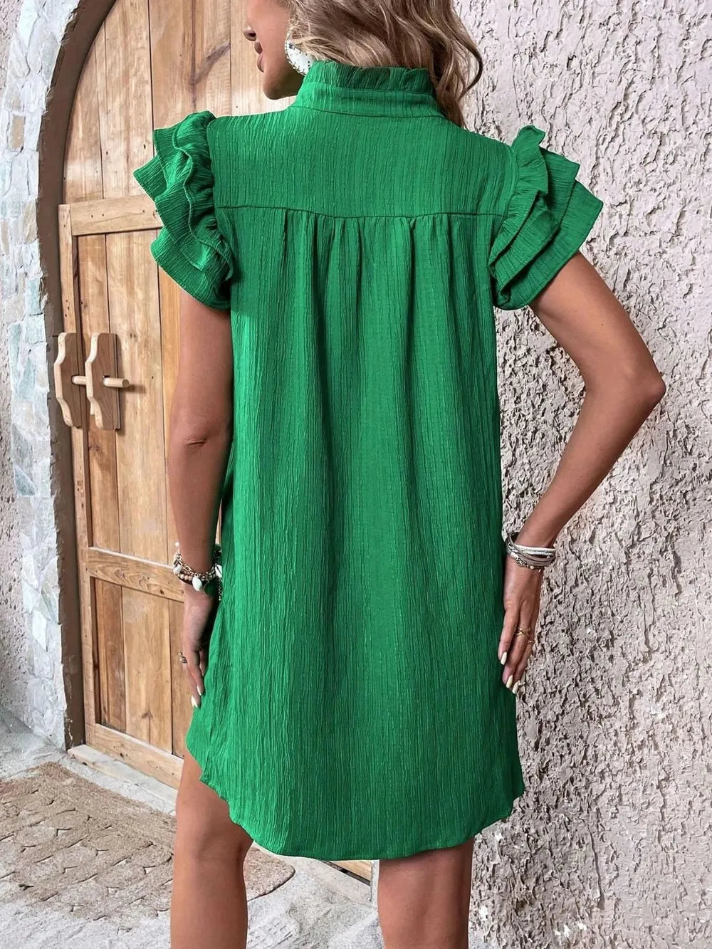 Ruffled Notched Cap Sleeve Mini Dress – Flirty Summer Style