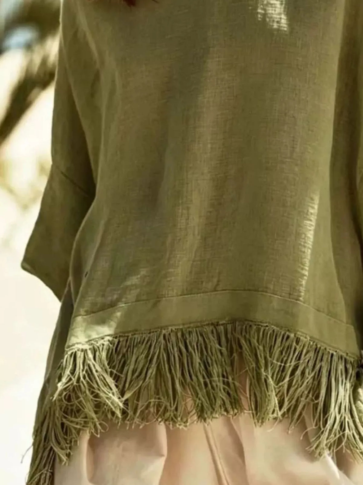 Fringed 3/4 Sleeve Blouse