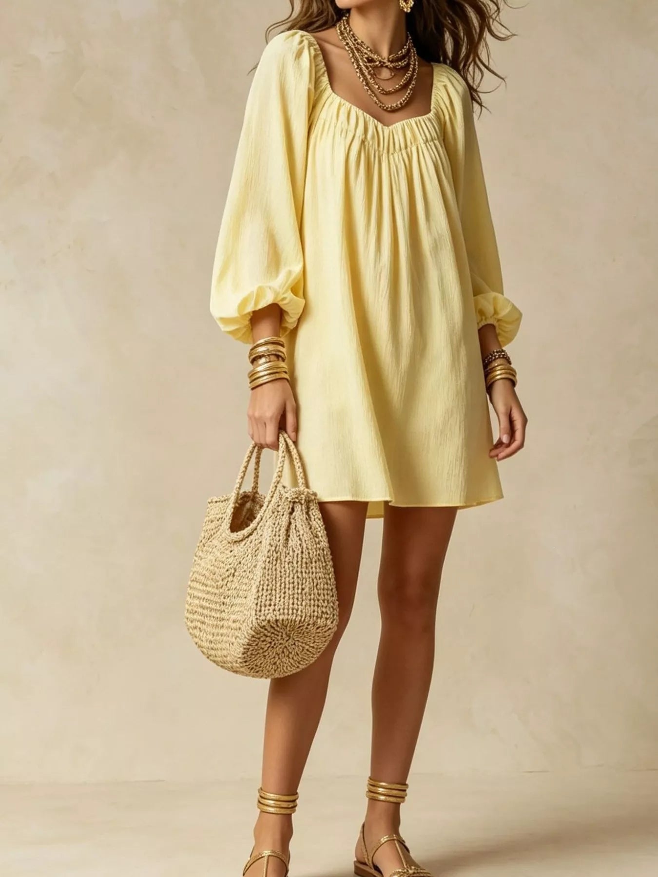 Flowy Balloon Sleeve Mini Dress