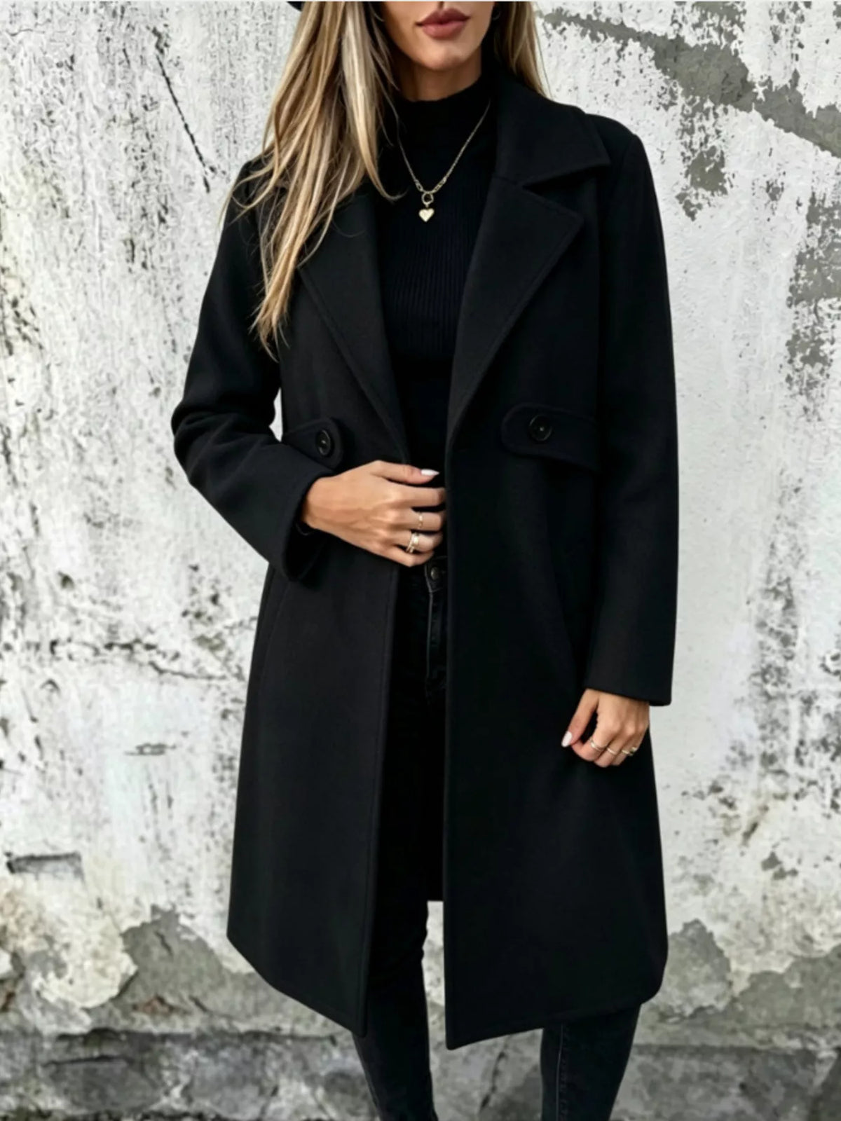 Full Size Lapel Collar Longline Overcoat Plus Size