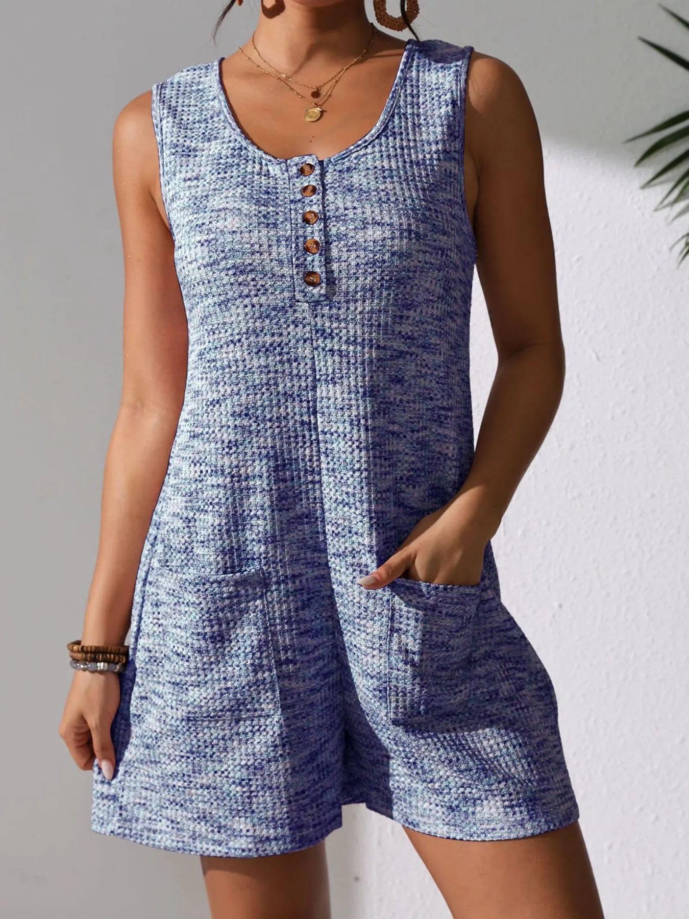 Full Size Button Front Romper with Pockets Plus Size