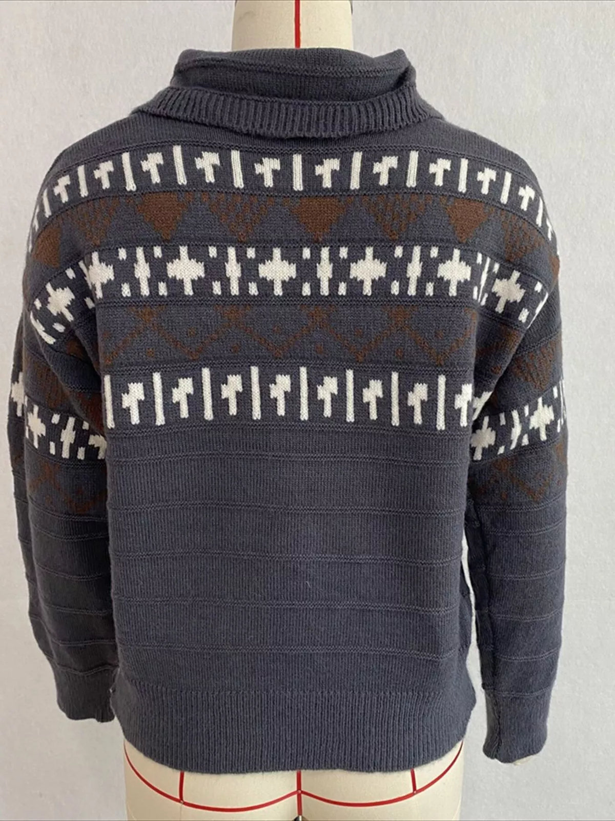 Vintage-Inspired Fair Isle Patterned Polo Sweater