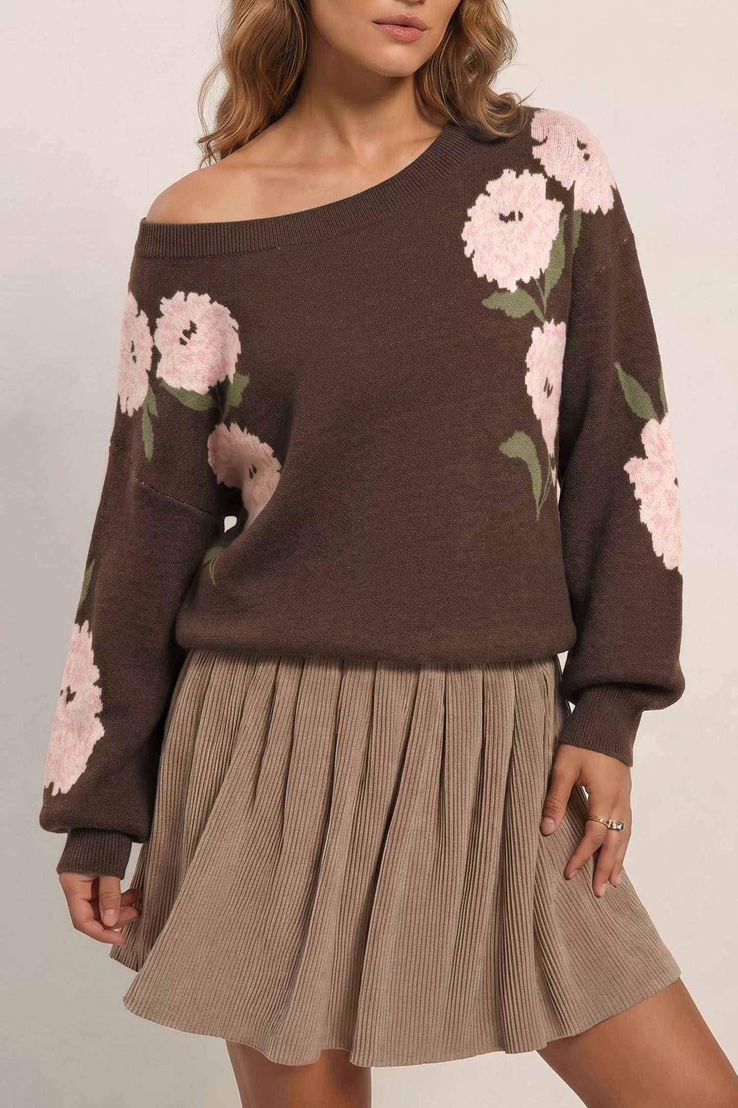 Floral Print Drop Shoulder Relaxed Sweater