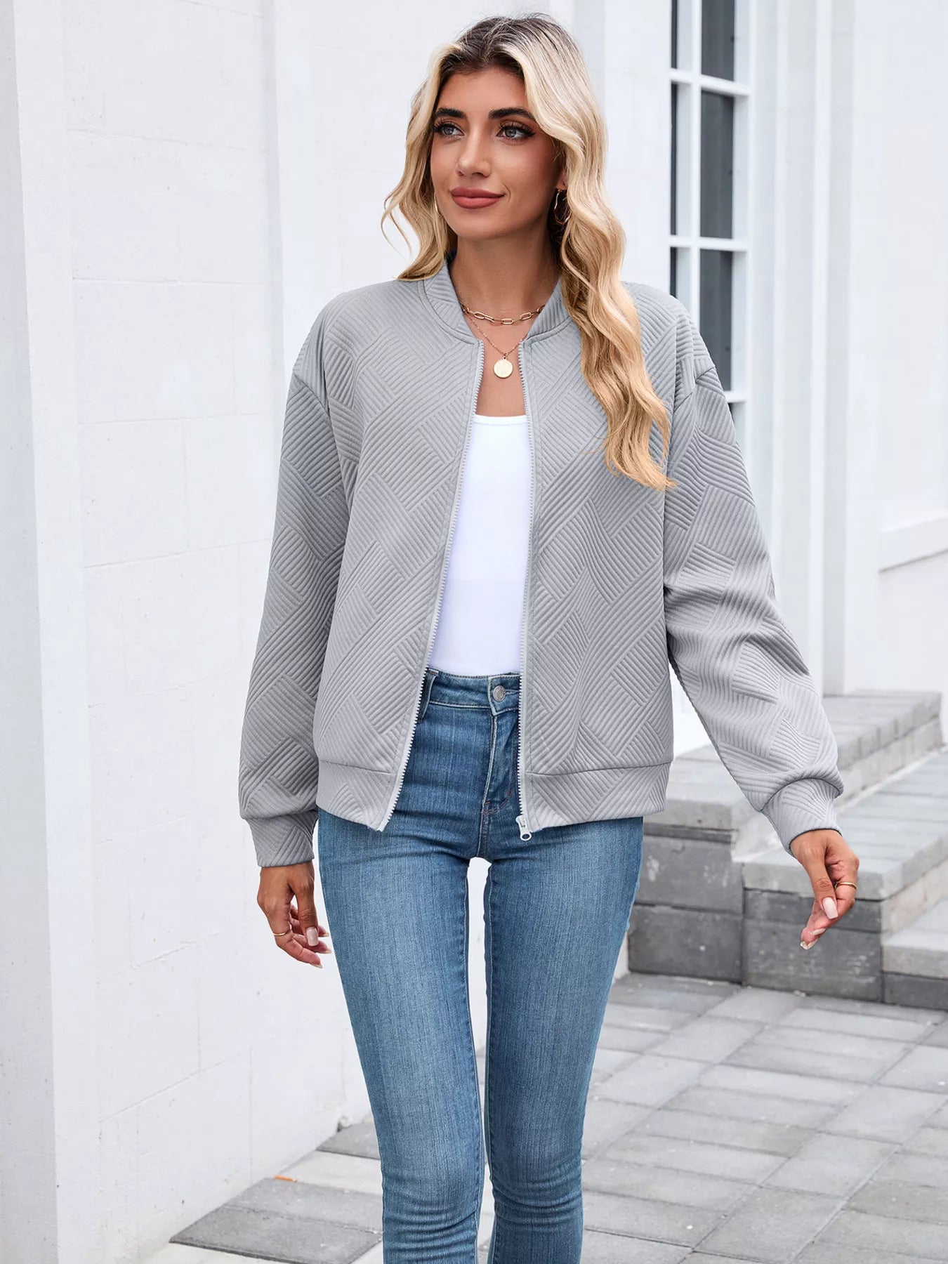 Textured Zip Up Jacket