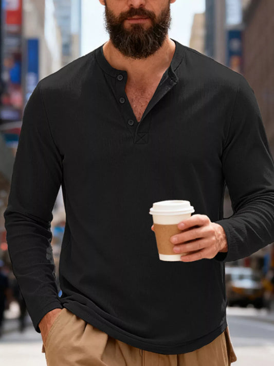 Men's Full Size Casual Henley Long Sleeve T-Shirt Plus Size