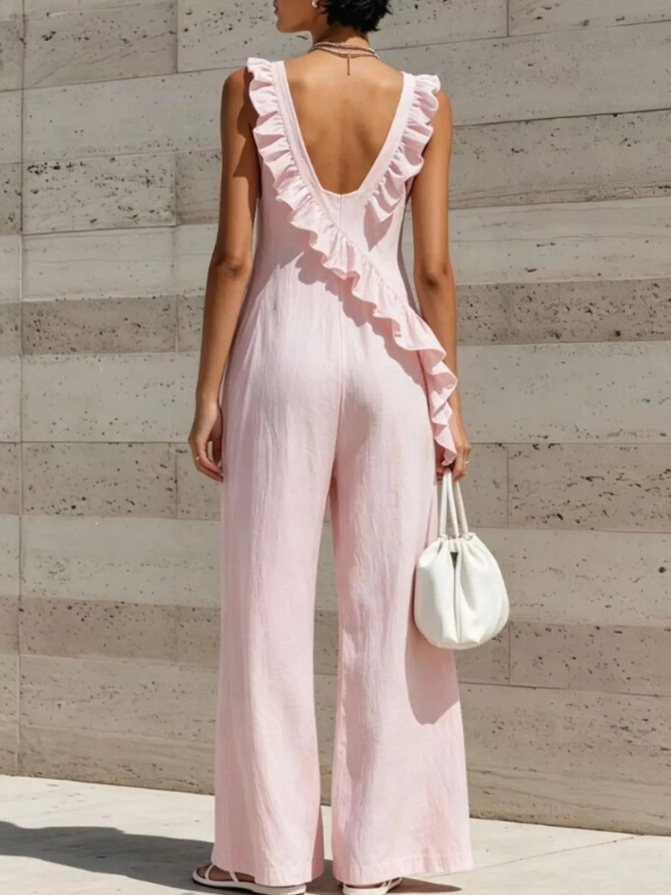 Ruffled V-Neck Sleeveless Jumpsuit
