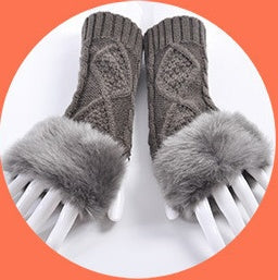 Women Rabbit Fur Fingerless Gloves - Autumn Winter Warmth For Cute Student Style