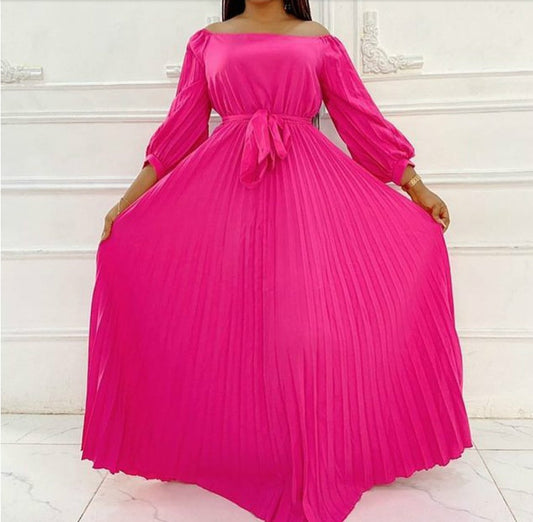 Long Pleated One-shoulder Dress Loose Large Size