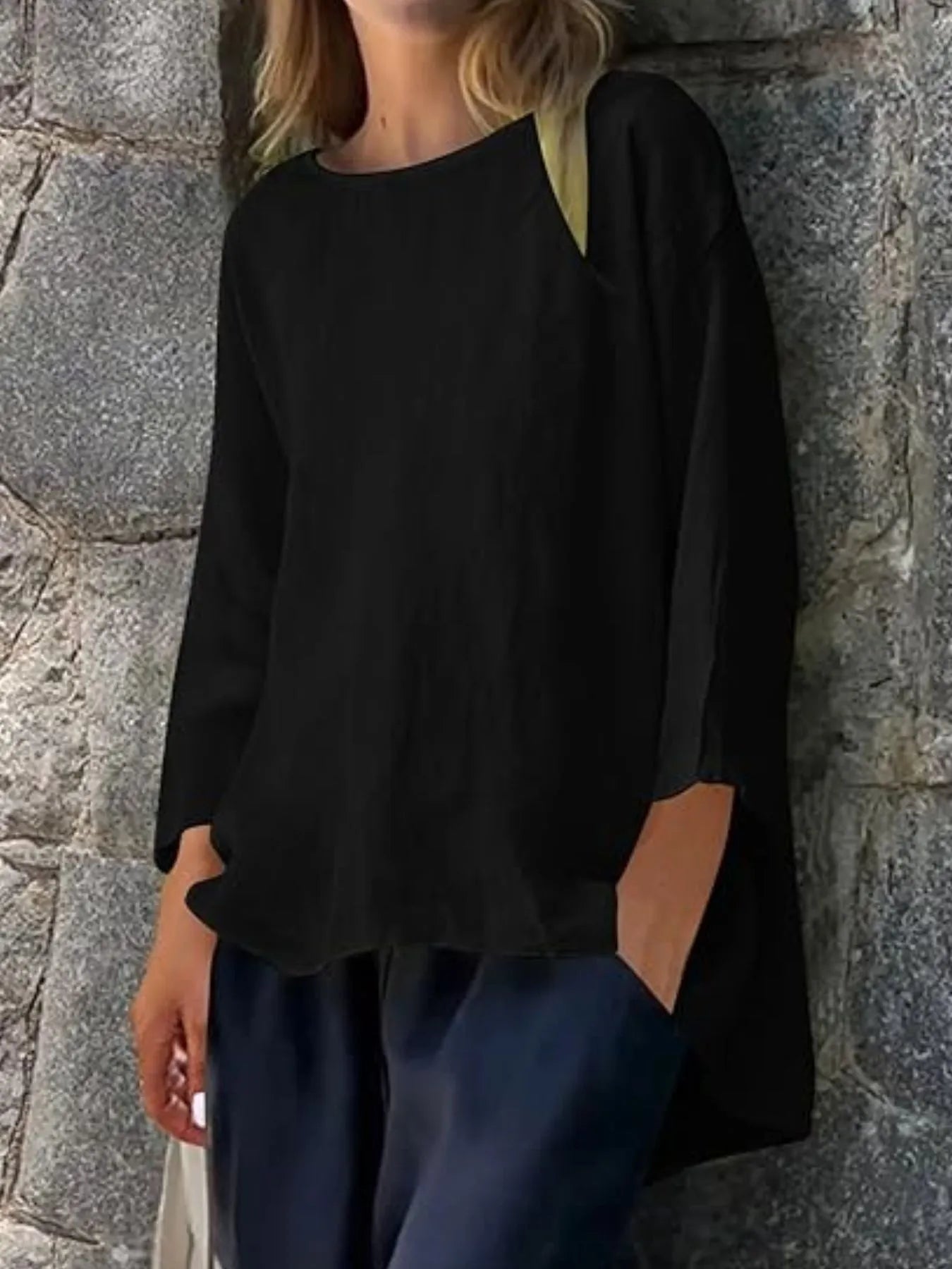 Full Size Round Neck Relaxed Fit Blouse Plus Size
