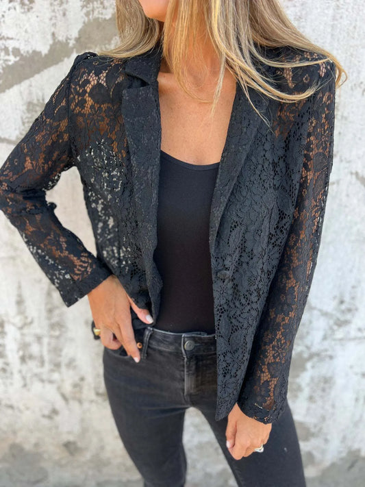 Full Size Lace Open-Front Blazer Plus Size