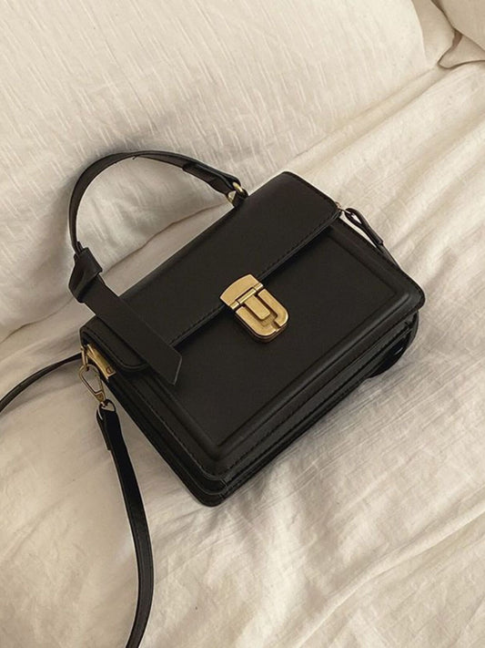 Leather Crossbody Bag with Golden Clasp