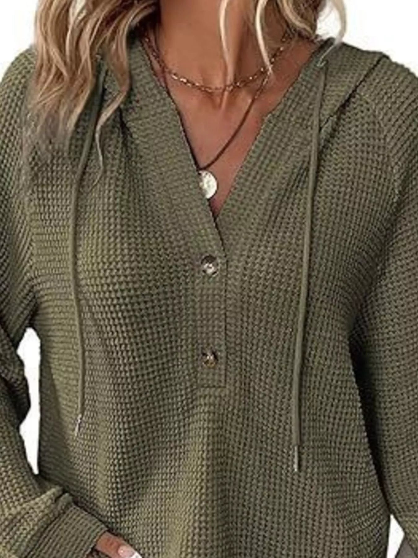 Full Size Waffle Knit Half-Button Hoodie Plus Size