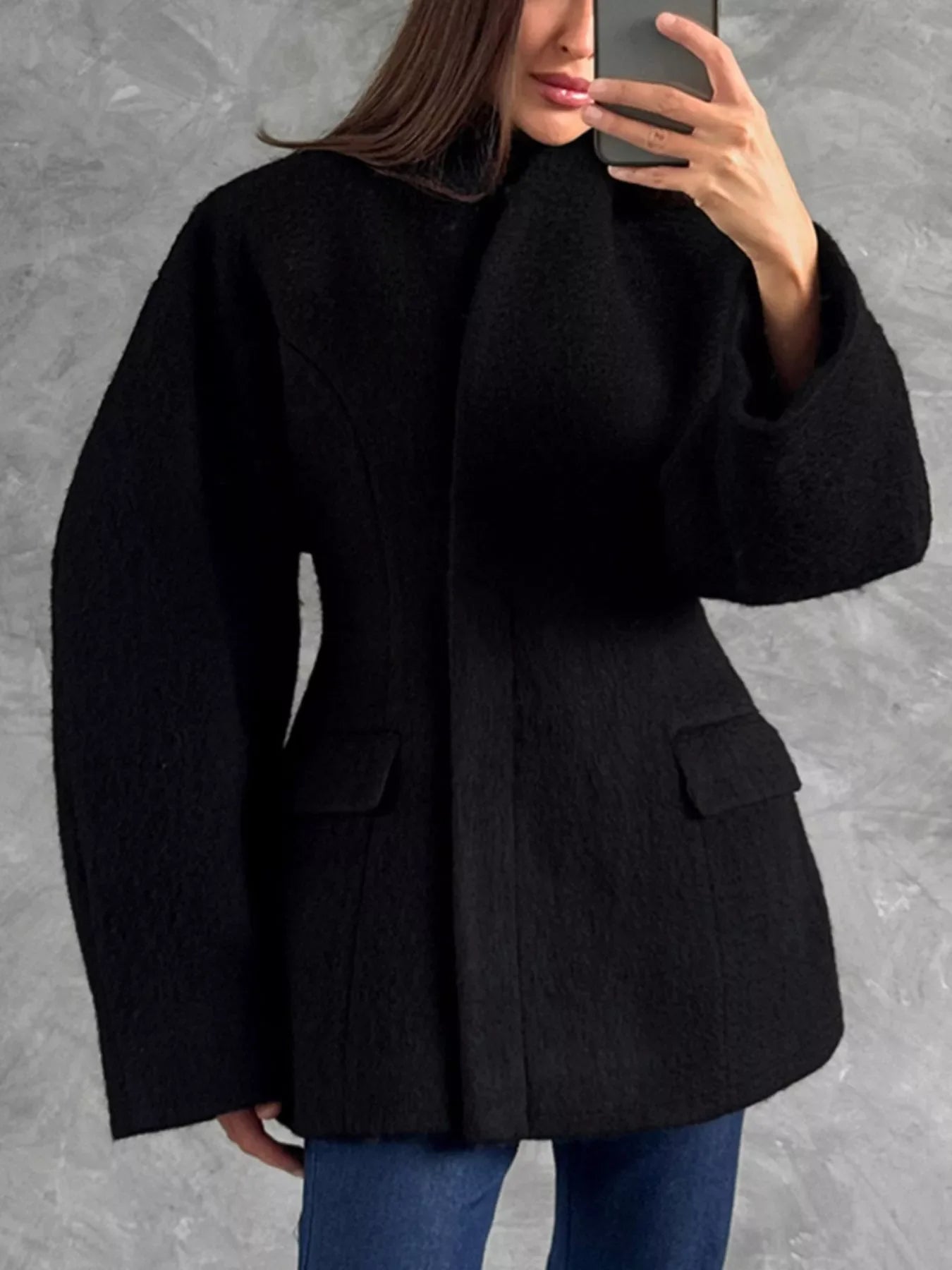 Wool-Blend Leg-of-Mutton Sleeves Outerwear