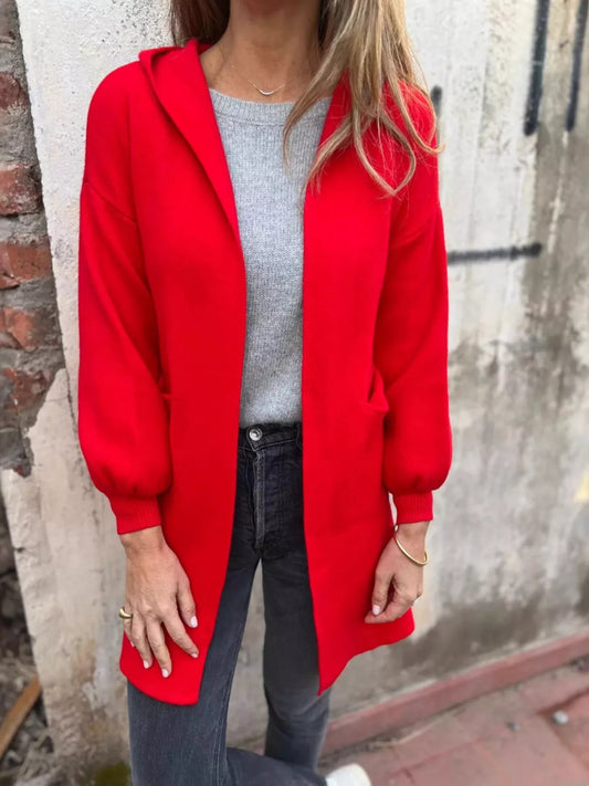 Full Size Open Front Drop Shoulder Hooded Cardigan Plus Size
