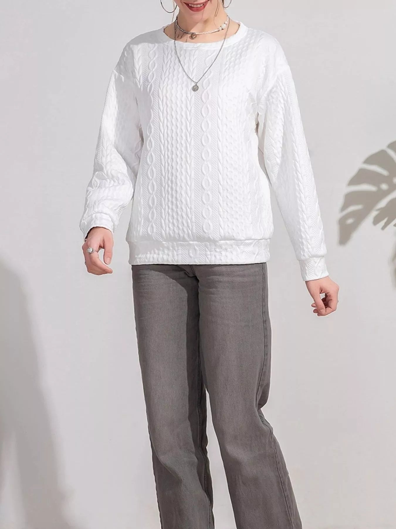 Textured Knit Crewneck Sweatshirt