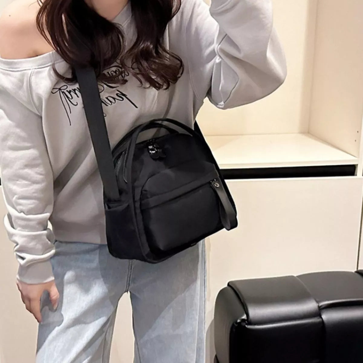 Multi-Pocket Lightweight Nylon Crossbody Bag