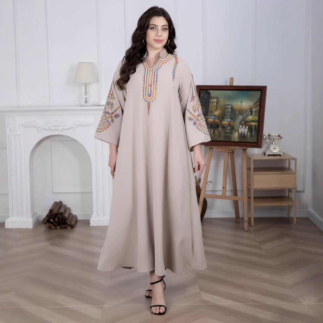 Large Size Women's Middle East New Muslim Embroidered Pullover Dress