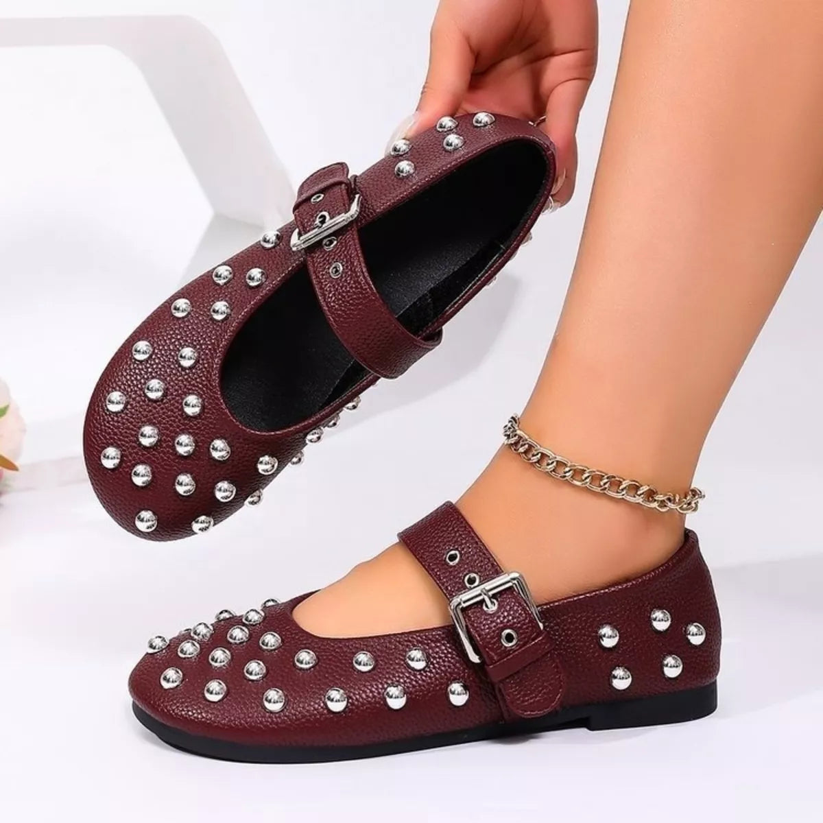 Studded Round Toe Slip-Ons
