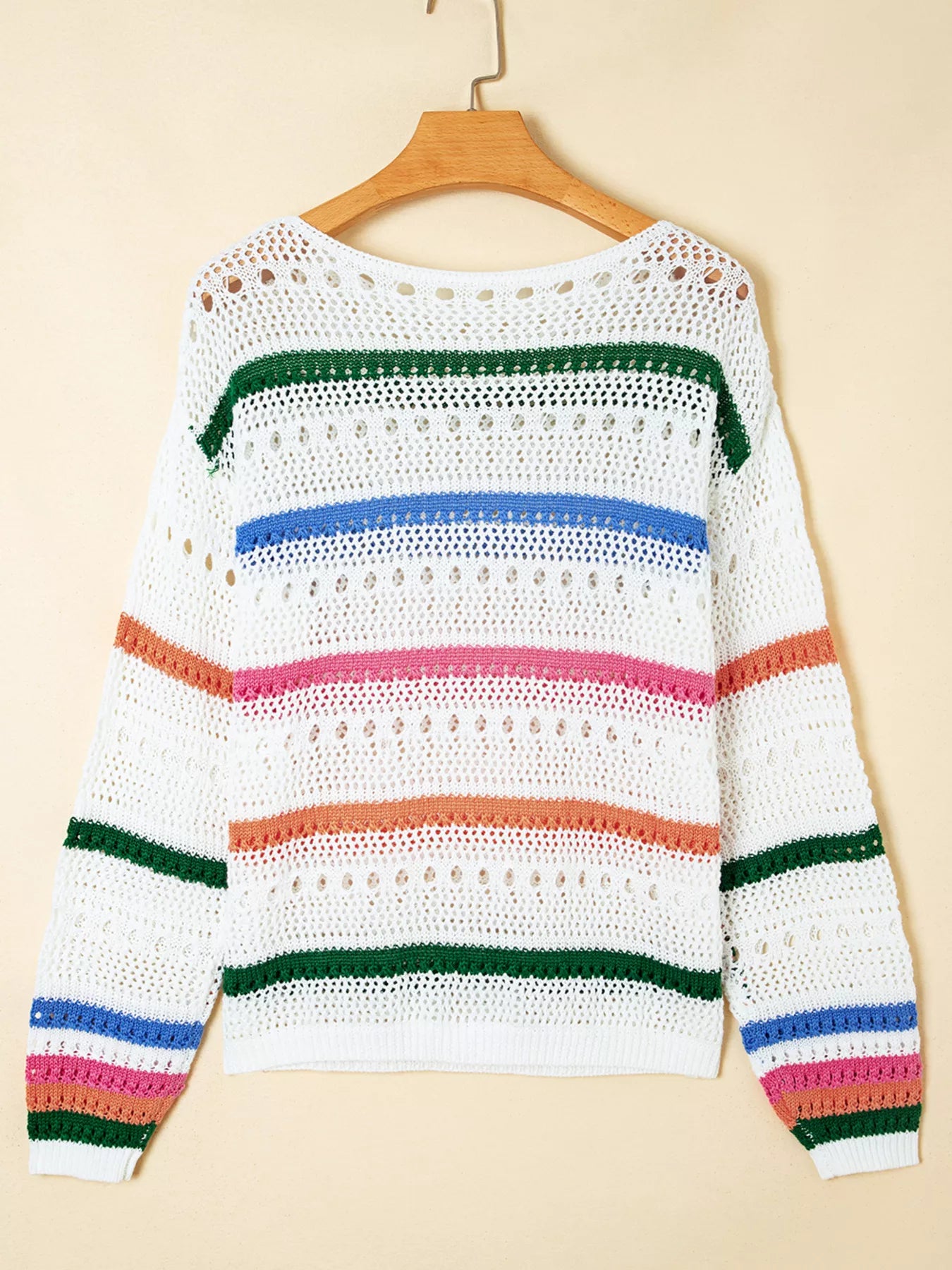 Color Block Striped Pointelle Knit Sweater