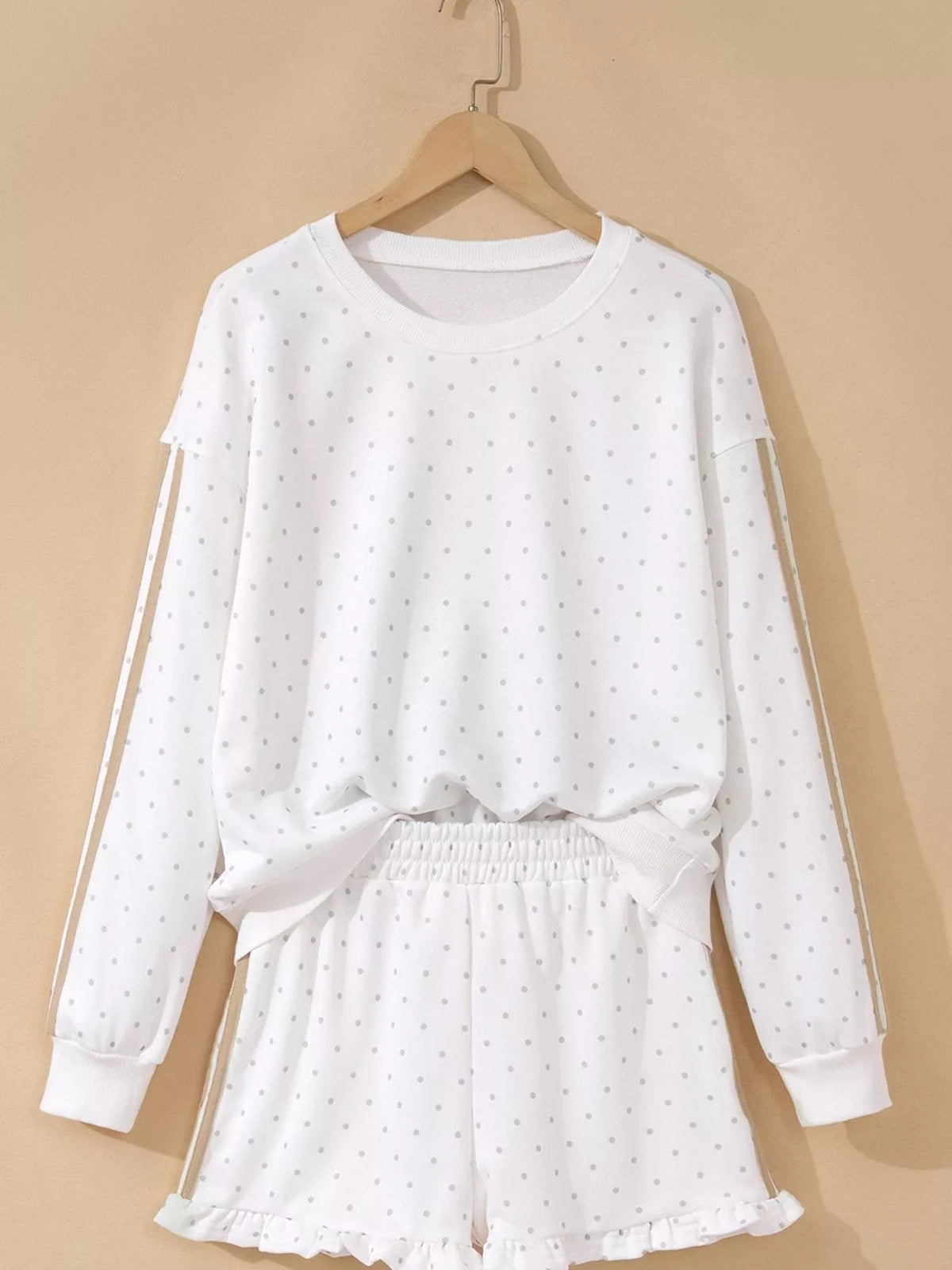 Polka Dot Long Sleeve Sweatshirt and Shorts Set