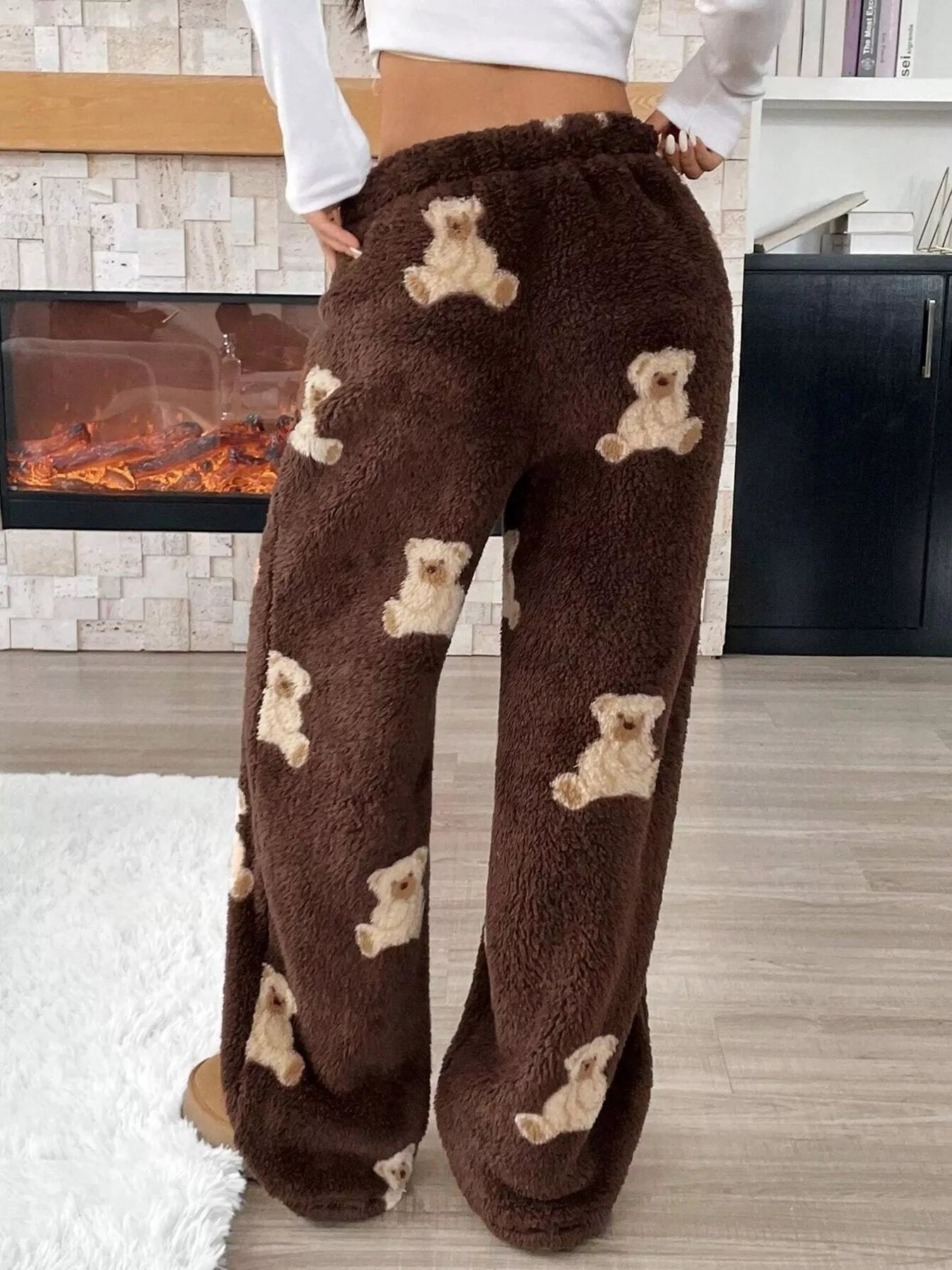 Teddy Bear Print Fluffy Pants