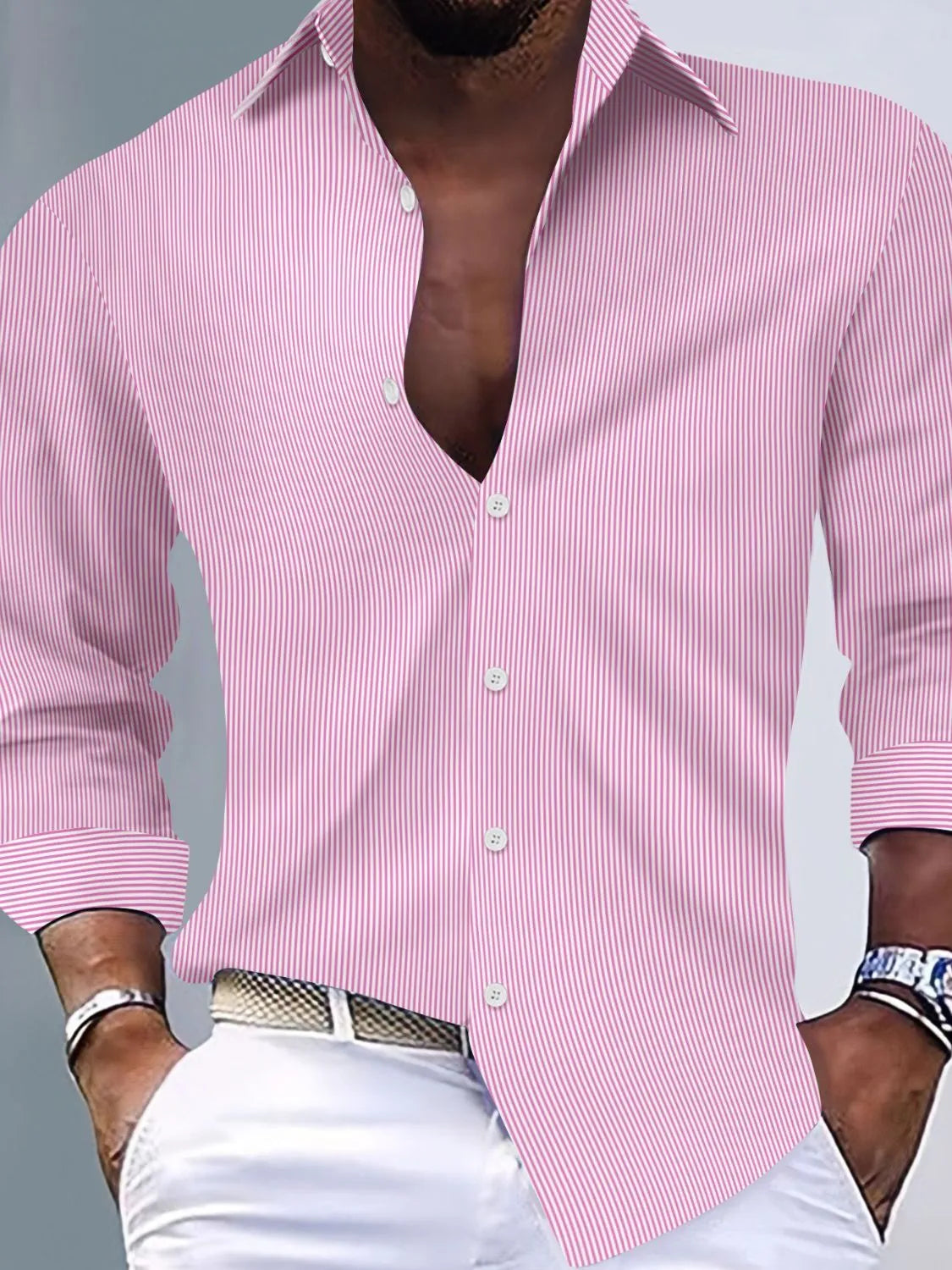 Men's Full Size Striped Button Up Long Sleeve Shirt Plus Size