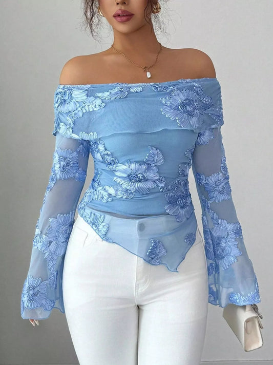 Floral Off-Shoulder Mesh Blouse