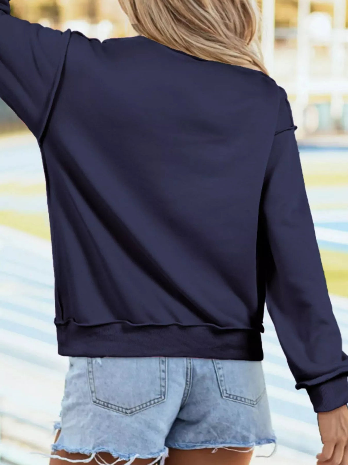 Mock Neck Exposed Seam Long Sleeve Sweatshirt